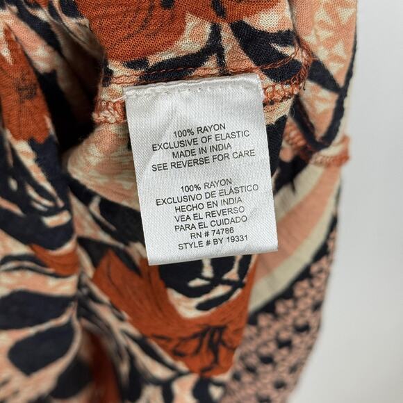 Bohme Dress Womens Small Rust Orange Floral Midi Short Sleeve Boho 100% Rayon - Picture 4 of 9
